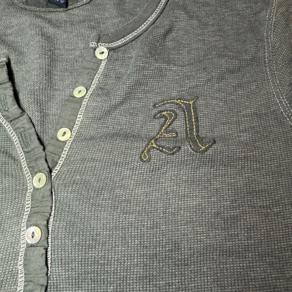 American Eagle Outfitters Y2K Gray Henley Top Waffle Knit Short Sleeve Button Up - Picture 2 of 7